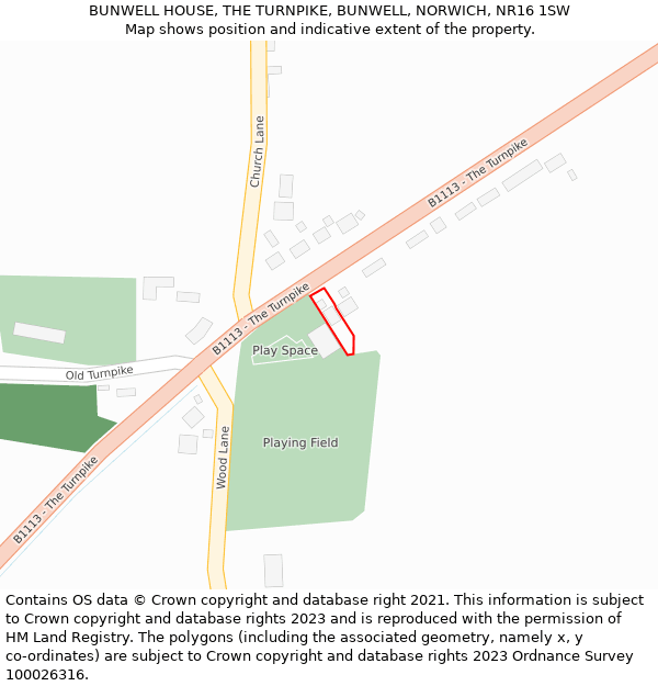 BUNWELL HOUSE, THE TURNPIKE, BUNWELL, NORWICH, NR16 1SW: Location map and indicative extent of plot