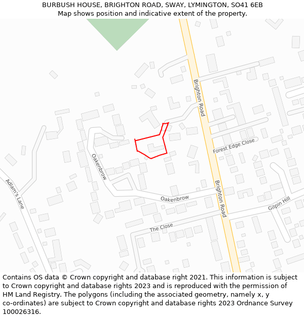 BURBUSH HOUSE, BRIGHTON ROAD, SWAY, LYMINGTON, SO41 6EB: Location map and indicative extent of plot