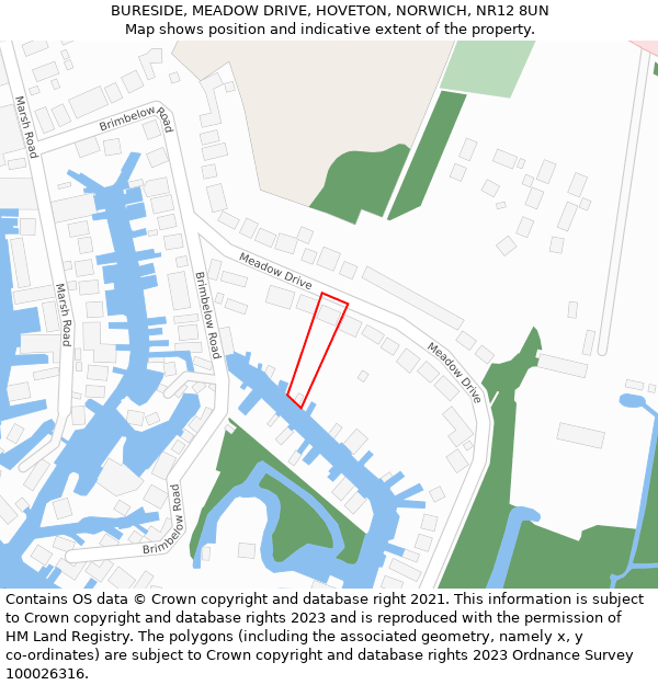 BURESIDE, MEADOW DRIVE, HOVETON, NORWICH, NR12 8UN: Location map and indicative extent of plot