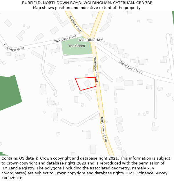 BURFIELD, NORTHDOWN ROAD, WOLDINGHAM, CATERHAM, CR3 7BB: Location map and indicative extent of plot