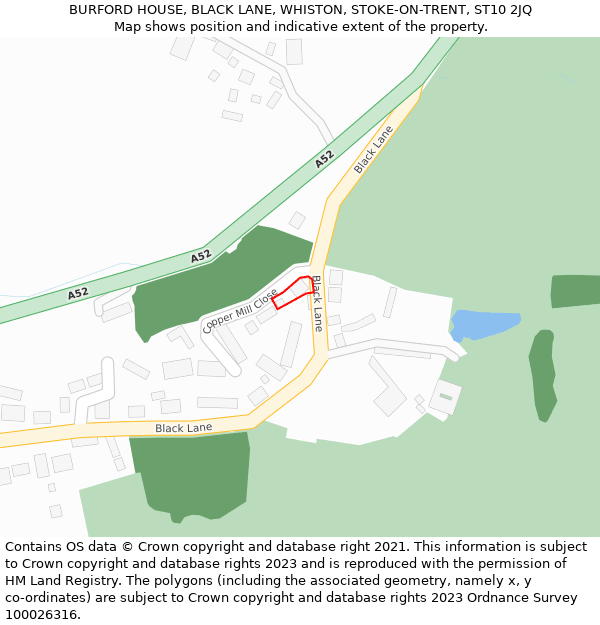 BURFORD HOUSE, BLACK LANE, WHISTON, STOKE-ON-TRENT, ST10 2JQ: Location map and indicative extent of plot