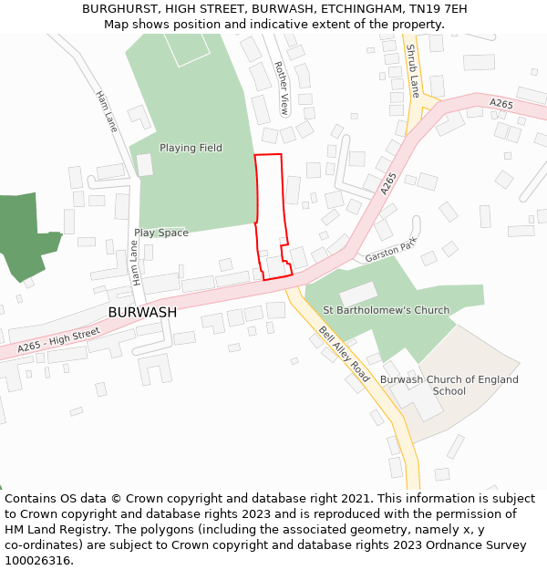 BURGHURST, HIGH STREET, BURWASH, ETCHINGHAM, TN19 7EH: Location map and indicative extent of plot