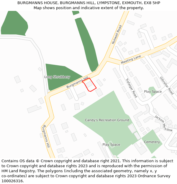 BURGMANNS HOUSE, BURGMANNS HILL, LYMPSTONE, EXMOUTH, EX8 5HP: Location map and indicative extent of plot