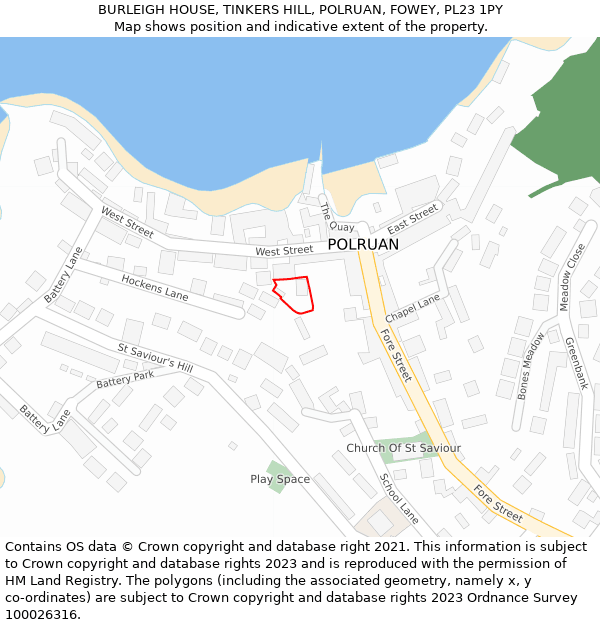BURLEIGH HOUSE, TINKERS HILL, POLRUAN, FOWEY, PL23 1PY: Location map and indicative extent of plot