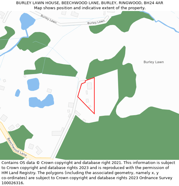 BURLEY LAWN HOUSE, BEECHWOOD LANE, BURLEY, RINGWOOD, BH24 4AR: Location map and indicative extent of plot