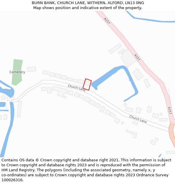 BURN BANK, CHURCH LANE, WITHERN, ALFORD, LN13 0NG: Location map and indicative extent of plot
