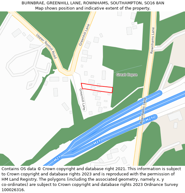 BURNBRAE, GREENHILL LANE, ROWNHAMS, SOUTHAMPTON, SO16 8AN: Location map and indicative extent of plot