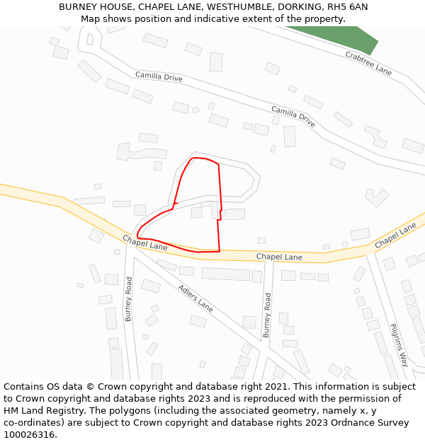 BURNEY HOUSE, CHAPEL LANE, WESTHUMBLE, DORKING, RH5 6AN: Location map and indicative extent of plot