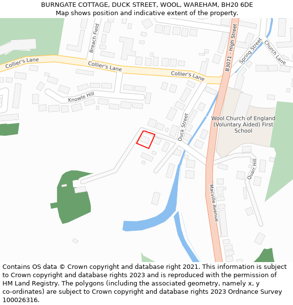 BURNGATE COTTAGE, DUCK STREET, WOOL, WAREHAM, BH20 6DE: Location map and indicative extent of plot