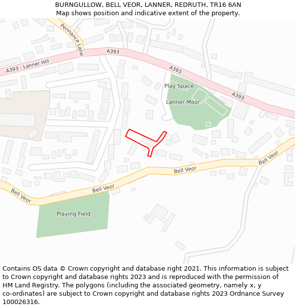 BURNGULLOW, BELL VEOR, LANNER, REDRUTH, TR16 6AN: Location map and indicative extent of plot