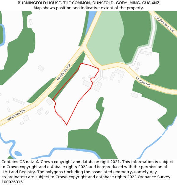 BURNINGFOLD HOUSE, THE COMMON, DUNSFOLD, GODALMING, GU8 4NZ: Location map and indicative extent of plot
