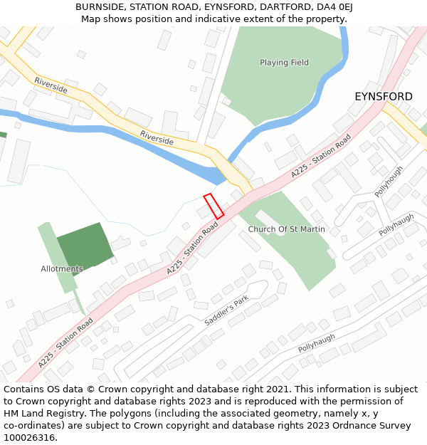 BURNSIDE, STATION ROAD, EYNSFORD, DARTFORD, DA4 0EJ: Location map and indicative extent of plot