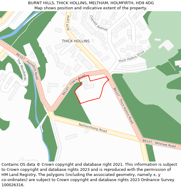 BURNT HILLS, THICK HOLLINS, MELTHAM, HOLMFIRTH, HD9 4DG: Location map and indicative extent of plot