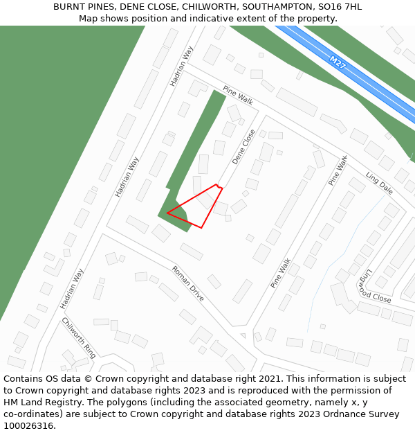 BURNT PINES, DENE CLOSE, CHILWORTH, SOUTHAMPTON, SO16 7HL: Location map and indicative extent of plot