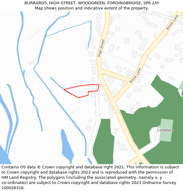 BURRARDS, HIGH STREET, WOODGREEN, FORDINGBRIDGE, SP6 2AY: Location map and indicative extent of plot