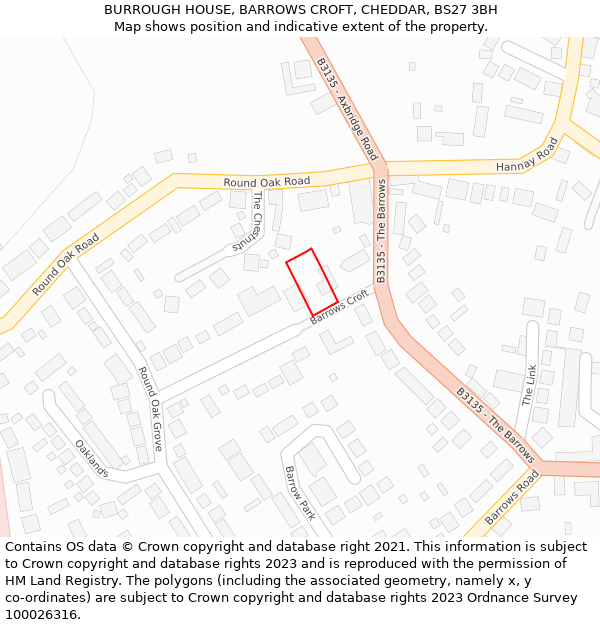 BURROUGH HOUSE, BARROWS CROFT, CHEDDAR, BS27 3BH: Location map and indicative extent of plot