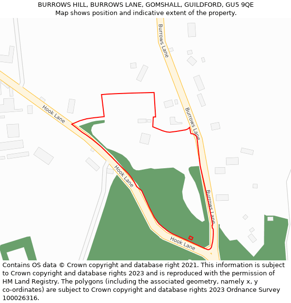 BURROWS HILL, BURROWS LANE, GOMSHALL, GUILDFORD, GU5 9QE: Location map and indicative extent of plot
