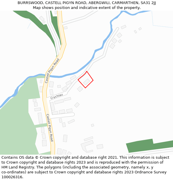 BURRSWOOD, CASTELL PIGYN ROAD, ABERGWILI, CARMARTHEN, SA31 2JJ: Location map and indicative extent of plot