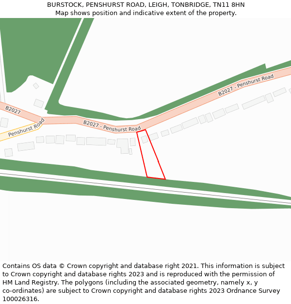 BURSTOCK, PENSHURST ROAD, LEIGH, TONBRIDGE, TN11 8HN: Location map and indicative extent of plot