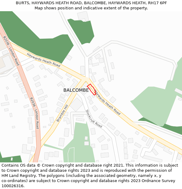 BURTS, HAYWARDS HEATH ROAD, BALCOMBE, HAYWARDS HEATH, RH17 6PF: Location map and indicative extent of plot