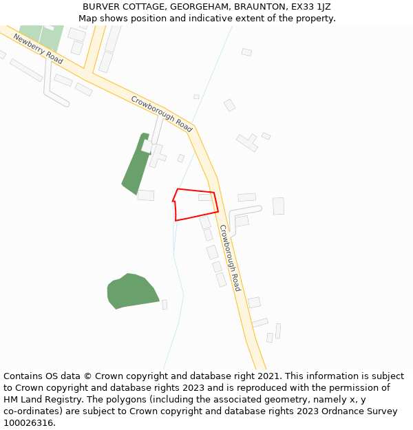 BURVER COTTAGE, GEORGEHAM, BRAUNTON, EX33 1JZ: Location map and indicative extent of plot