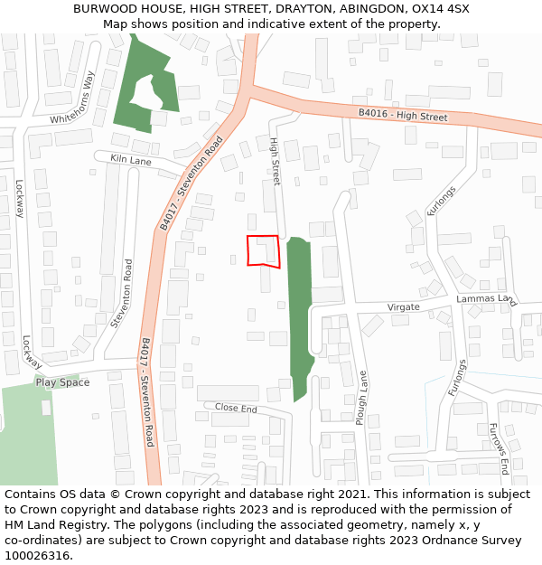 BURWOOD HOUSE, HIGH STREET, DRAYTON, ABINGDON, OX14 4SX: Location map and indicative extent of plot