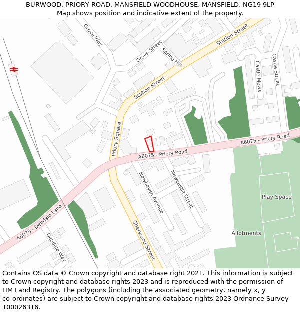 BURWOOD, PRIORY ROAD, MANSFIELD WOODHOUSE, MANSFIELD, NG19 9LP: Location map and indicative extent of plot