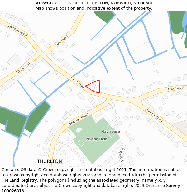 BURWOOD, THE STREET, THURLTON, NORWICH, NR14 6RP: Location map and indicative extent of plot