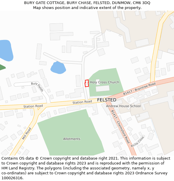 BURY GATE COTTAGE, BURY CHASE, FELSTED, DUNMOW, CM6 3DQ: Location map and indicative extent of plot