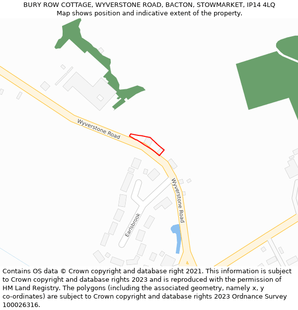 BURY ROW COTTAGE, WYVERSTONE ROAD, BACTON, STOWMARKET, IP14 4LQ: Location map and indicative extent of plot