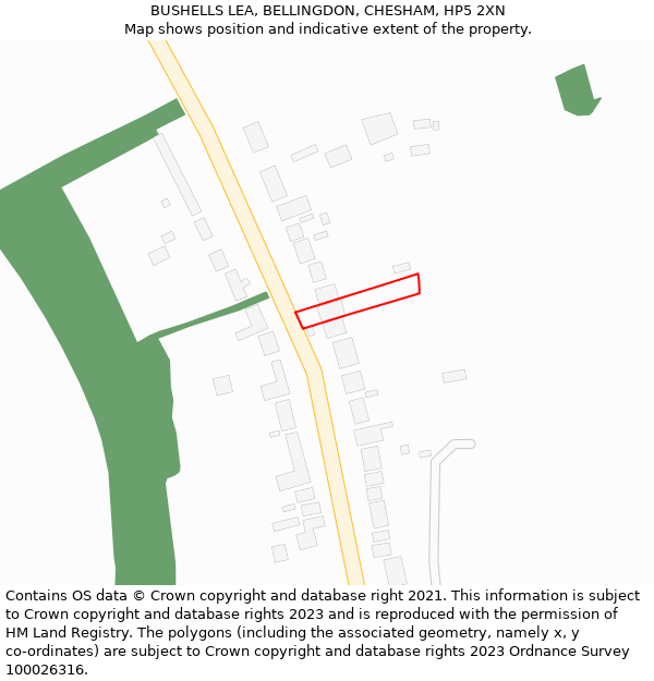 BUSHELLS LEA, BELLINGDON, CHESHAM, HP5 2XN: Location map and indicative extent of plot