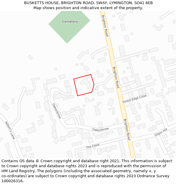 BUSKETTS HOUSE, BRIGHTON ROAD, SWAY, LYMINGTON, SO41 6EB: Location map and indicative extent of plot