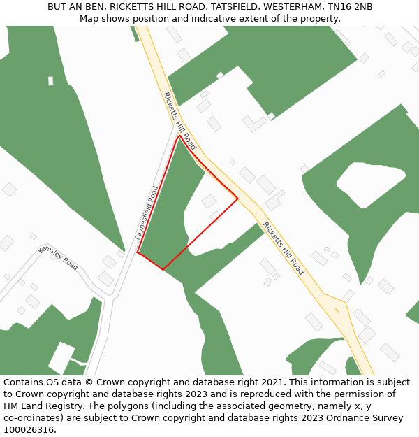 BUT AN BEN, RICKETTS HILL ROAD, TATSFIELD, WESTERHAM, TN16 2NB: Location map and indicative extent of plot