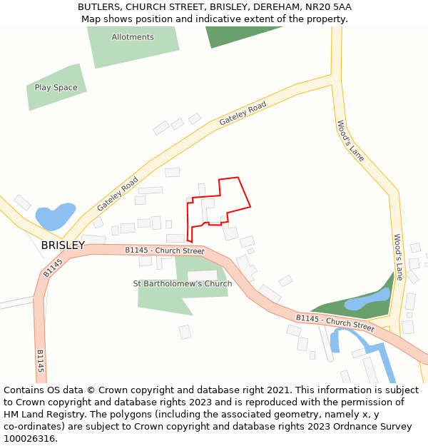 BUTLERS, CHURCH STREET, BRISLEY, DEREHAM, NR20 5AA: Location map and indicative extent of plot