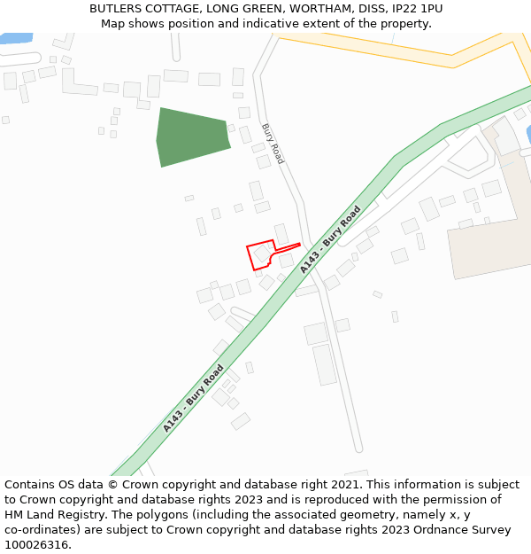 BUTLERS COTTAGE, LONG GREEN, WORTHAM, DISS, IP22 1PU: Location map and indicative extent of plot