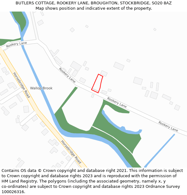 BUTLERS COTTAGE, ROOKERY LANE, BROUGHTON, STOCKBRIDGE, SO20 8AZ: Location map and indicative extent of plot