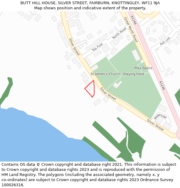 BUTT HILL HOUSE, SILVER STREET, FAIRBURN, KNOTTINGLEY, WF11 9JA: Location map and indicative extent of plot