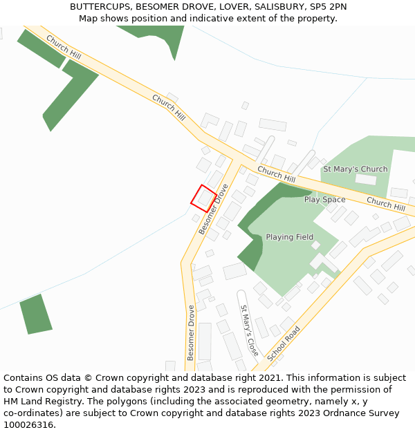 BUTTERCUPS, BESOMER DROVE, LOVER, SALISBURY, SP5 2PN: Location map and indicative extent of plot