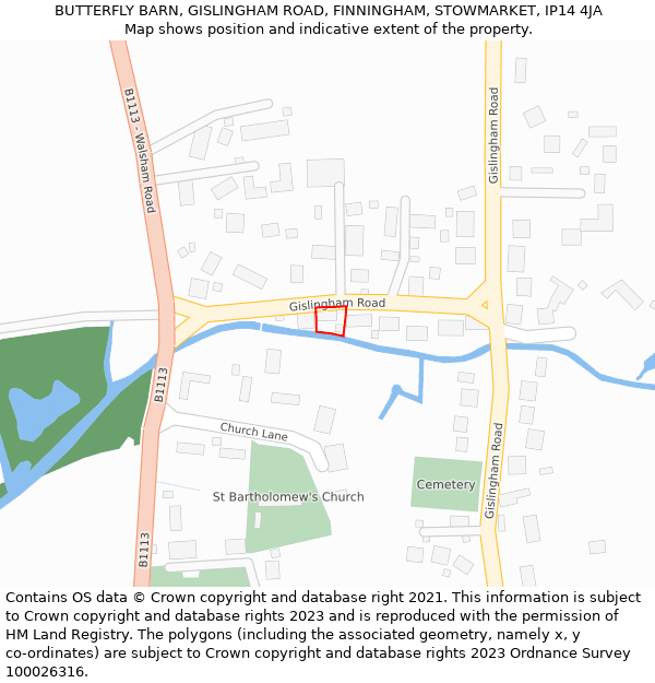 BUTTERFLY BARN, GISLINGHAM ROAD, FINNINGHAM, STOWMARKET, IP14 4JA: Location map and indicative extent of plot