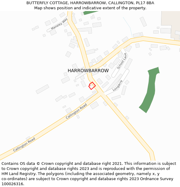 BUTTERFLY COTTAGE, HARROWBARROW, CALLINGTON, PL17 8BA: Location map and indicative extent of plot