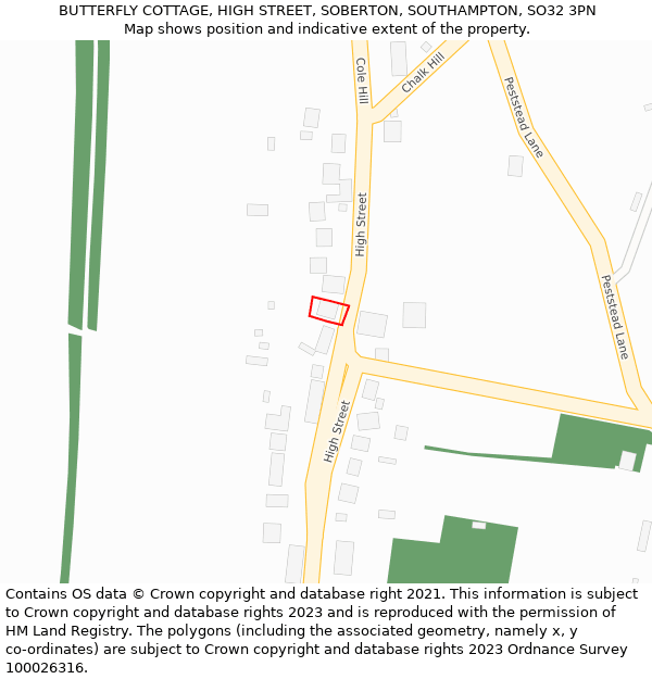 BUTTERFLY COTTAGE, HIGH STREET, SOBERTON, SOUTHAMPTON, SO32 3PN: Location map and indicative extent of plot