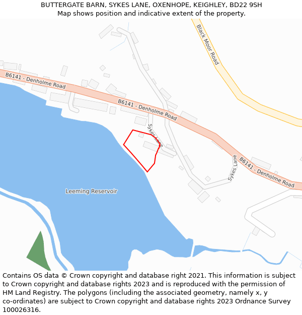 BUTTERGATE BARN, SYKES LANE, OXENHOPE, KEIGHLEY, BD22 9SH: Location map and indicative extent of plot