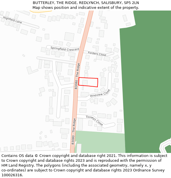 BUTTERLEY, THE RIDGE, REDLYNCH, SALISBURY, SP5 2LN: Location map and indicative extent of plot