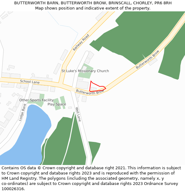 BUTTERWORTH BARN, BUTTERWORTH BROW, BRINSCALL, CHORLEY, PR6 8RH: Location map and indicative extent of plot