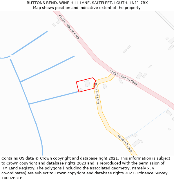 BUTTONS BEND, WINE HILL LANE, SALTFLEET, LOUTH, LN11 7RX: Location map and indicative extent of plot