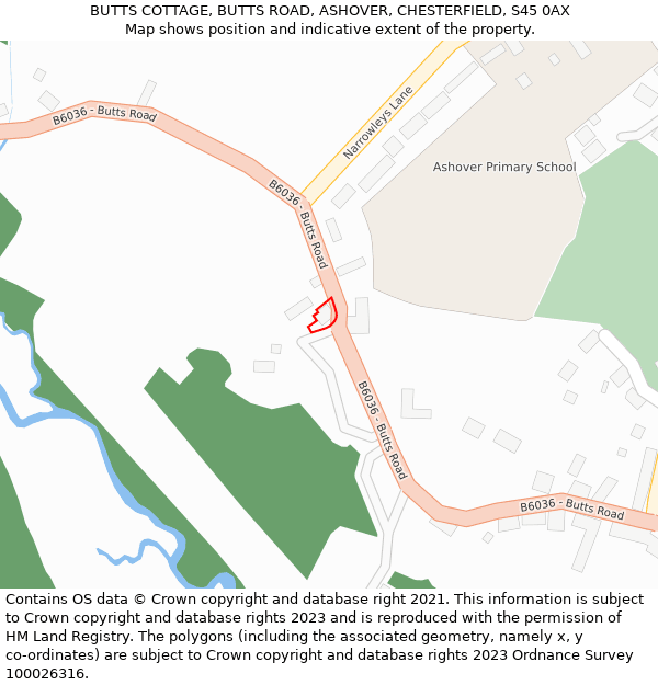 BUTTS COTTAGE, BUTTS ROAD, ASHOVER, CHESTERFIELD, S45 0AX: Location map and indicative extent of plot