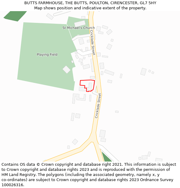 BUTTS FARMHOUSE, THE BUTTS, POULTON, CIRENCESTER, GL7 5HY: Location map and indicative extent of plot