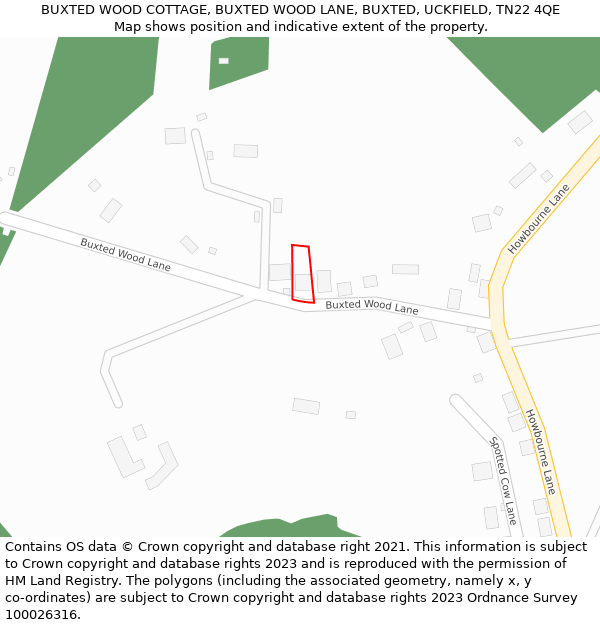 BUXTED WOOD COTTAGE, BUXTED WOOD LANE, BUXTED, UCKFIELD, TN22 4QE: Location map and indicative extent of plot