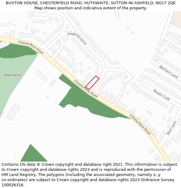 BUXTON HOUSE, CHESTERFIELD ROAD, HUTHWAITE, SUTTON-IN-ASHFIELD, NG17 2QE: Location map and indicative extent of plot