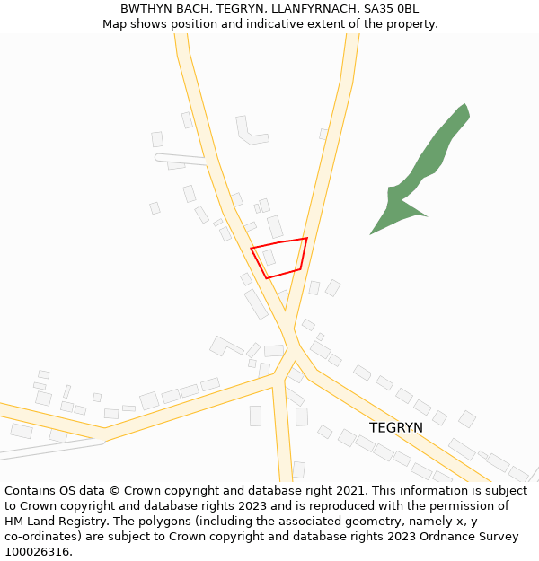 BWTHYN BACH, TEGRYN, LLANFYRNACH, SA35 0BL: Location map and indicative extent of plot